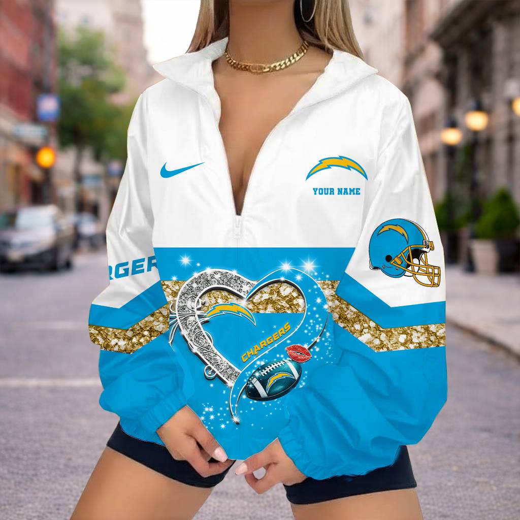 LIMITED EDITION - NEW CUSTOMIZED NFL09 LAC LOS ANGELES CHARGERS V-NECK ZIPPER SWEATSHIRT JACKET