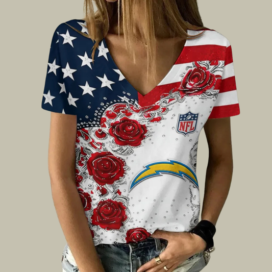 [SPECIAL OFFER] NEW CUSTOMIZED NFL09 LAC LOS ANGELES CHARGERS V-NECK FEMALE SHIRT