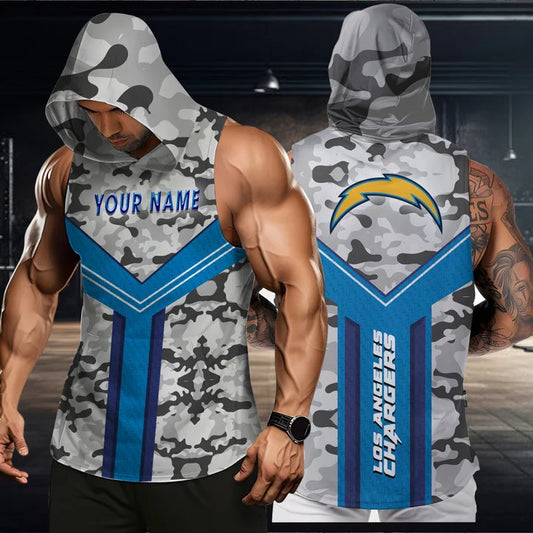 LIMITED EDITION - NEW CUSTOMIZED NFL09 LAC LOS ANGELES CHARGERS HOODED TANK TOP