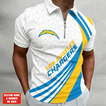 [SPECIAL OFFER] NEW CUSTOMIZED NFL09 LAC LOS ANGELES CHARGERS ZIP POLO SHIRT