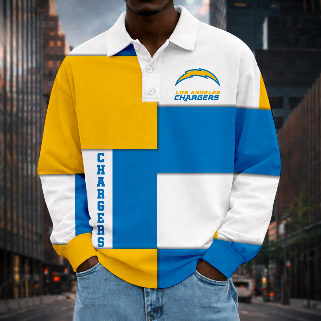 LIMITED EDITION - NEW CUSTOMIZED NFL09 LAC LOS ANGELES CHARGERS MEN LONG SLEEVE POLO