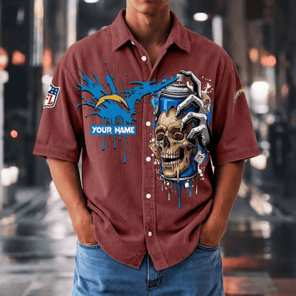 [SPECIAL OFFER] NEW CUSTOMIZED NFL09 LAC LOS ANGELES CHARGERS SEERSUCKER BUTTON SHIRT