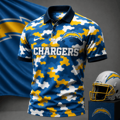[SPECIAL OFFER] NEW CUSTOMIZED NFL09 LAC LOS ANGELES CHARGERS CAMO POLO SHIRT
