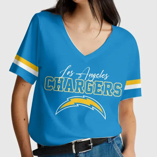 LIMITED EDITION - NEW CUSTOMIZED NFL09 LAC LOS ANGELES CHARGERS V-NECK FEMALE SHIRT