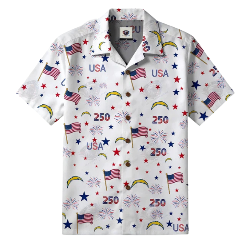 LIMITED EDITION - NEW CUSTOMIZED NFL09 LAC LOS ANGELES CHARGERS PATRIOTIC 250 USA HAWAIIAN SHIRT