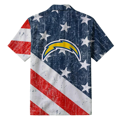 LIMITED EDITION - NEW CUSTOMIZED NFL09 LAC LOS ANGELES CHARGERS PATRIOTIC 250 USA HAWAIIAN SHIRT