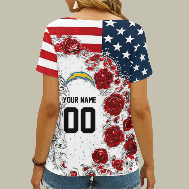 [SPECIAL OFFER] NEW CUSTOMIZED NFL09 LAC LOS ANGELES CHARGERS V-NECK FEMALE SHIRT