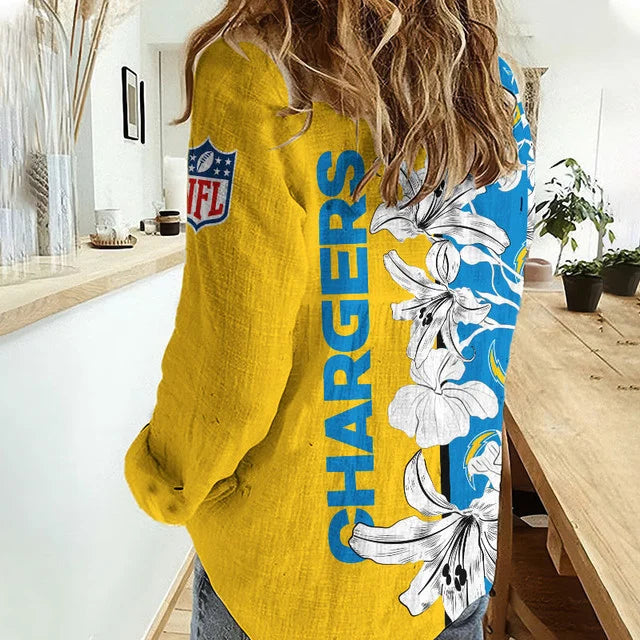 [SPECIAL OFFER] NEW CUSTOMIZED NFL09 LAC LOS ANGELES CHARGERS WOMEN CASUAL SHIRT FOR FAN