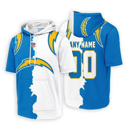LIMITED EDITION - NEW CUSTOMIZED NFL09 LAC LOS ANGELES CHARGERS SHORT SLEEVE HOODIE T-SHIRT
