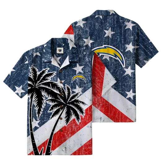 LIMITED EDITION - NEW CUSTOMIZED NFL09 LAC LOS ANGELES CHARGERS PATRIOTIC 250 USA HAWAIIAN SHIRT