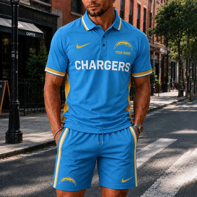 [SPECIAL OFFER] NEW CUSTOMIZED NFL09 LAC LOS ANGELES CHARGERS POLO SHIRT & SHORT PANTS