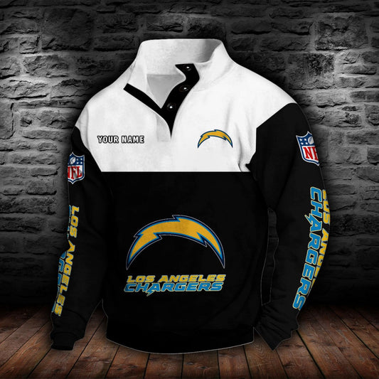 LIMITED EDITION - NEW CUSTOMIZED NFL09 LAC LOS ANGELES CHARGERS QUARTER-BUTTON STAND-COLLAR SWEATSHIRT