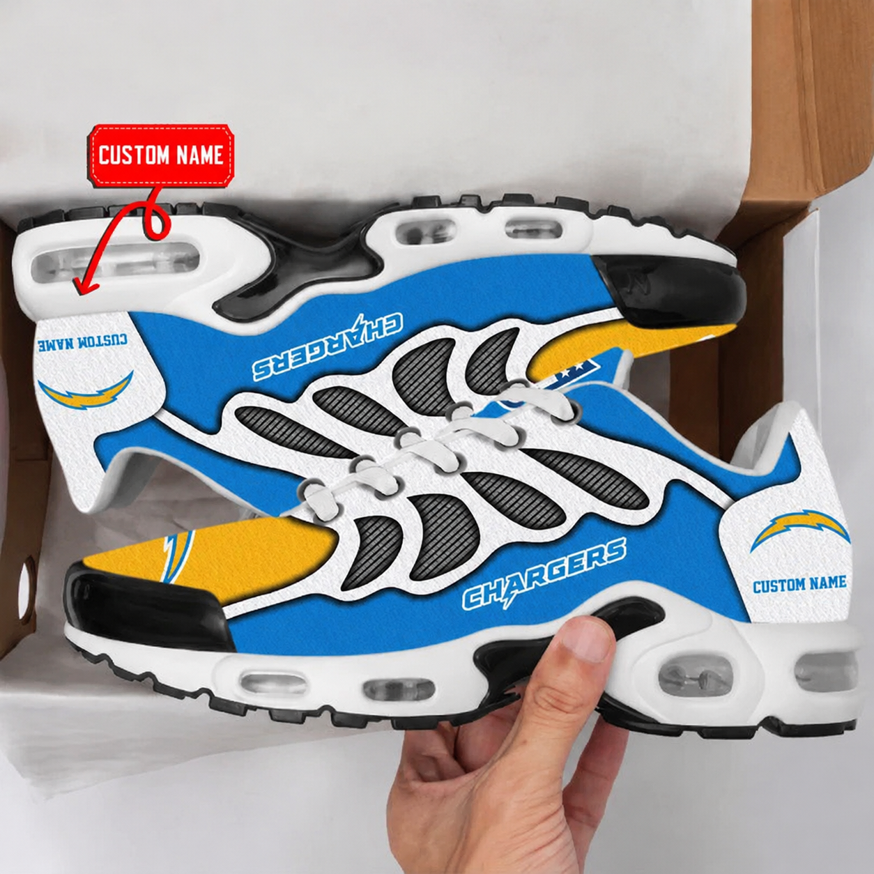 LIMITED EDITION - NEW CUSTOMIZED NFL09 LAC LOS ANGELES CHARGERS AIR MAX PLUS SNEAKERS
