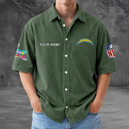 LIMITED EDITION - NEW CUSTOMIZED NFL09 LAC LOS ANGELES CHARGERS SEERSUCKER BUTTON SHIRT