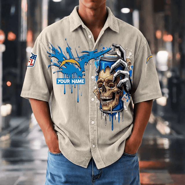 [SPECIAL OFFER] NEW CUSTOMIZED NFL09 LAC LOS ANGELES CHARGERS SEERSUCKER BUTTON SHIRT