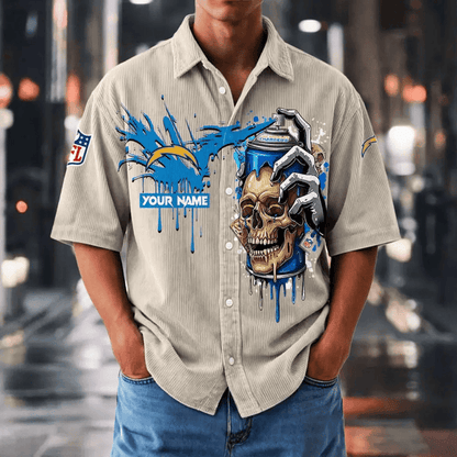 [SPECIAL OFFER] NEW CUSTOMIZED NFL09 LAC LOS ANGELES CHARGERS SEERSUCKER BUTTON SHIRT