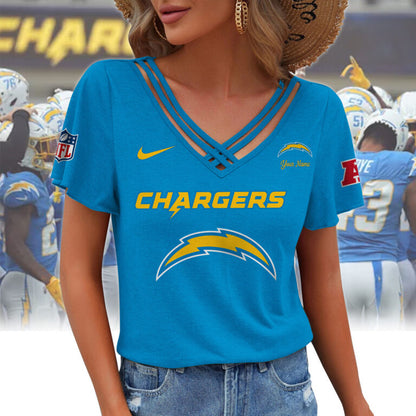 [SPECIAL OFFER] NEW CUSTOMIZED NFL09 LAC LOS ANGELES CHARGERS V-NECK SHIRT