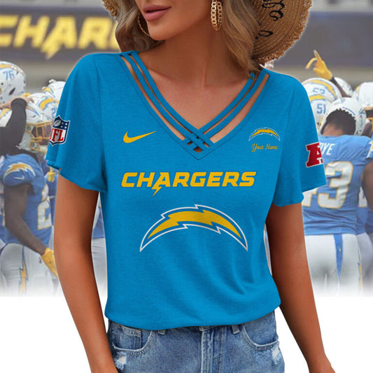 [SPECIAL OFFER] NEW CUSTOMIZED NFL09 LAC LOS ANGELES CHARGERS V-NECK SHIRT