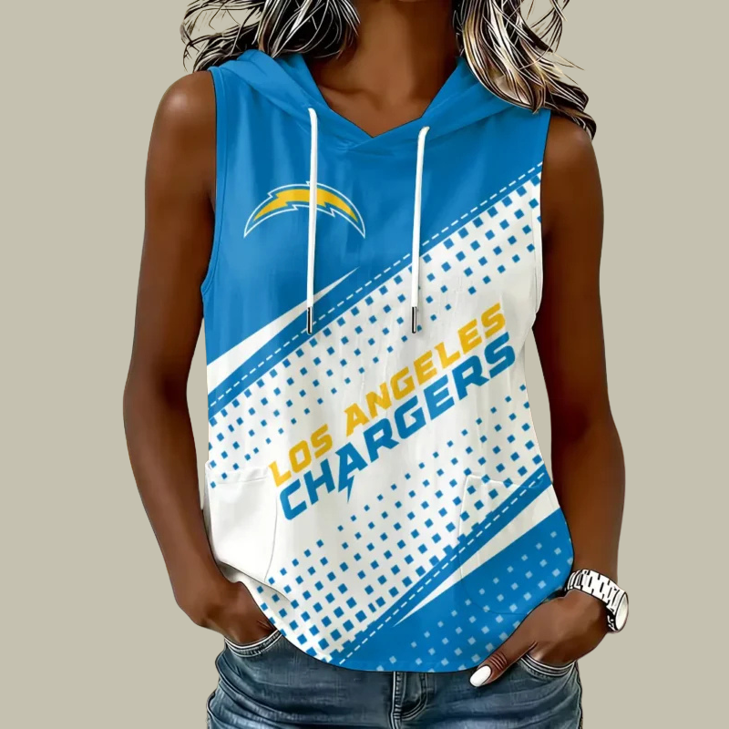 [SPECIAL OFFER] NEW CUSTOMIZED NFL09 LAC LOS ANGELES CHARGERS WOMEN'S SLEEVELESS HOODED POCKET TANK TOP