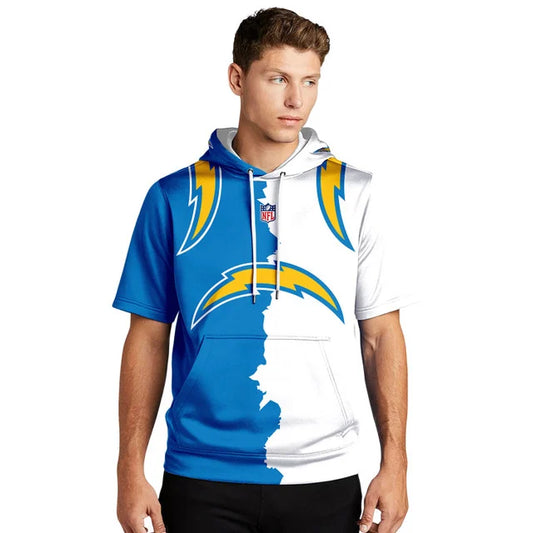 LIMITED EDITION - NEW CUSTOMIZED NFL09 LAC LOS ANGELES CHARGERS SHORT SLEEVE HOODIE T-SHIRT