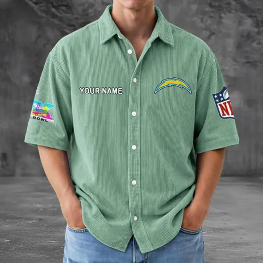 LIMITED EDITION - NEW CUSTOMIZED NFL09 LAC LOS ANGELES CHARGERS SEERSUCKER BUTTON SHIRT