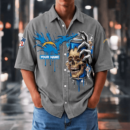 [SPECIAL OFFER] NEW CUSTOMIZED NFL09 LAC LOS ANGELES CHARGERS SEERSUCKER BUTTON SHIRT
