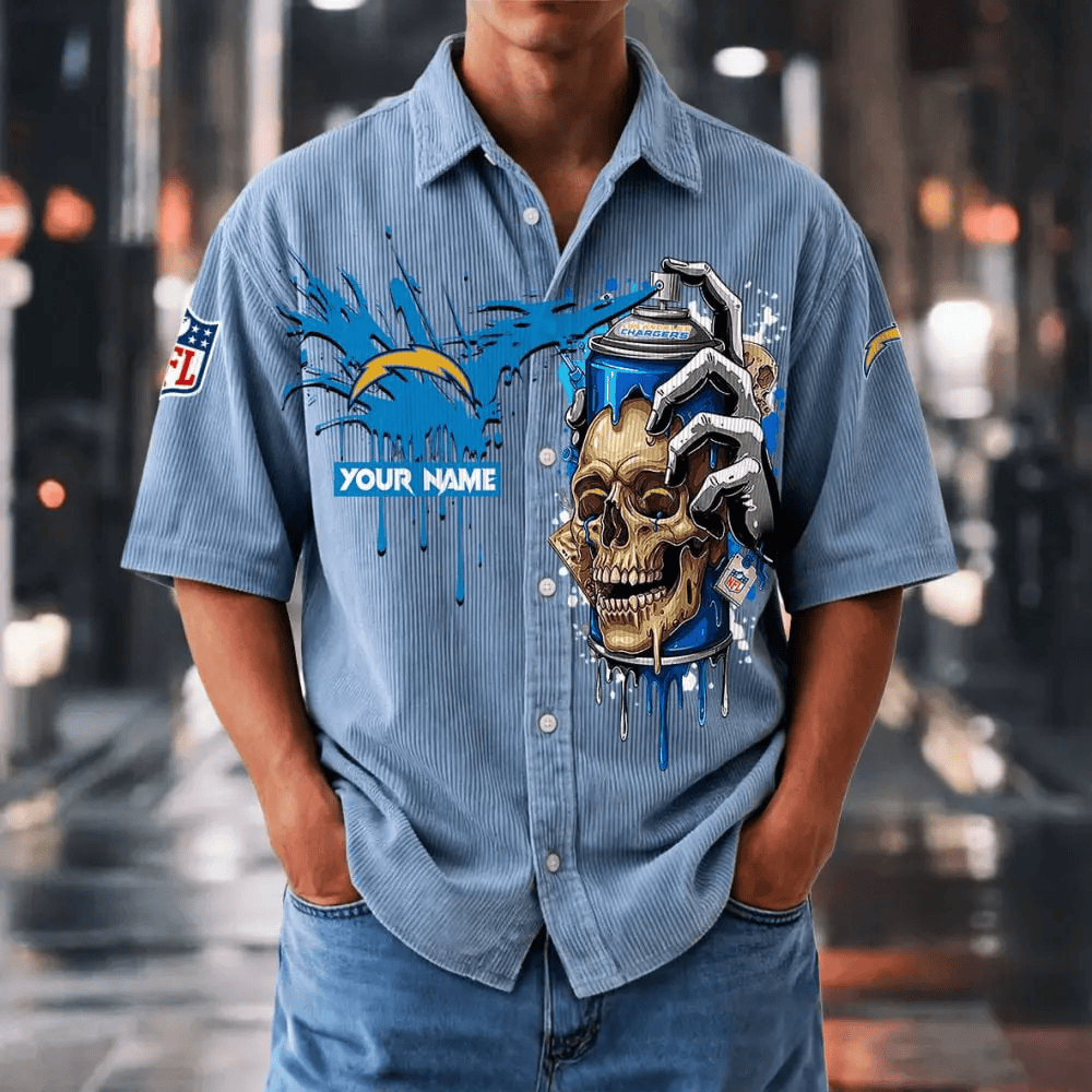 [SPECIAL OFFER] NEW CUSTOMIZED NFL09 LAC LOS ANGELES CHARGERS SEERSUCKER BUTTON SHIRT