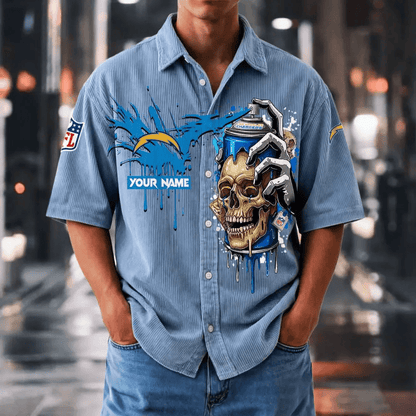 [SPECIAL OFFER] NEW CUSTOMIZED NFL09 LAC LOS ANGELES CHARGERS SEERSUCKER BUTTON SHIRT