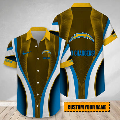 LIMITED EDITION - NEW CUSTOMIZED NFL09 LAC LOS ANGELES CHARGERS SHORT SLEEVE BUTTON-UP SHIRT