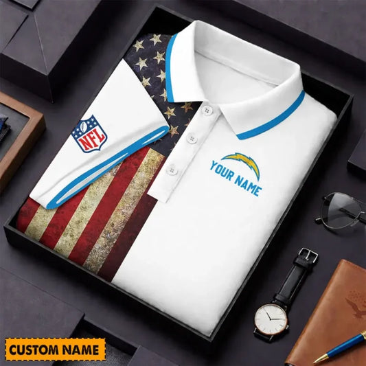 [SPECIAL OFFER] NEW CUSTOMIZED NFL09 LAC LOS ANGELES CHARGERS US FLAG POLO SHIRT