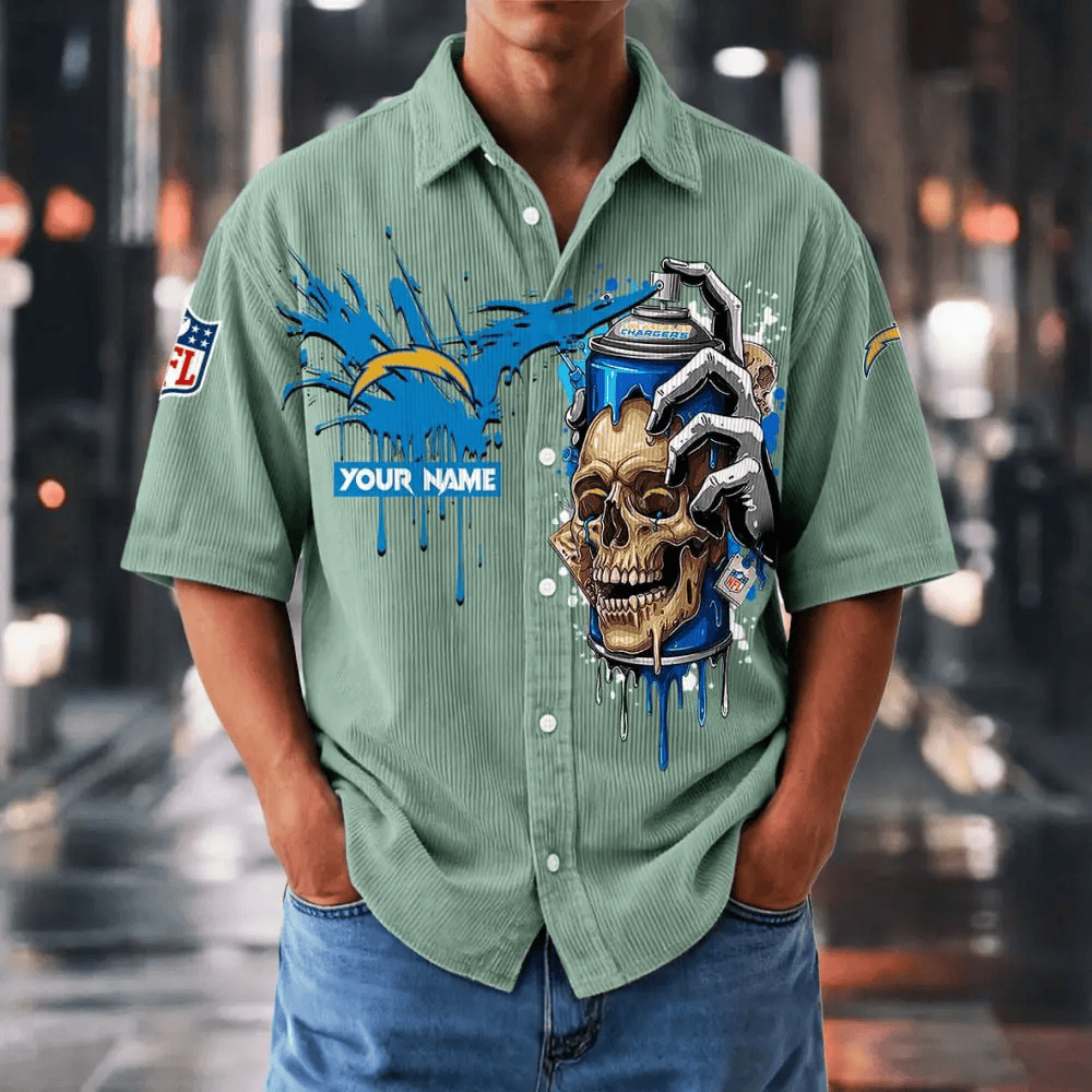 [SPECIAL OFFER] NEW CUSTOMIZED NFL09 LAC LOS ANGELES CHARGERS SEERSUCKER BUTTON SHIRT