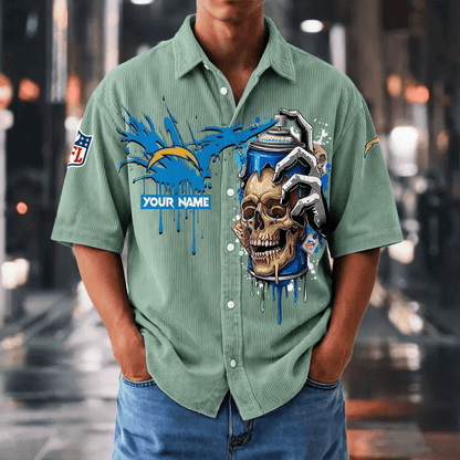 [SPECIAL OFFER] NEW CUSTOMIZED NFL09 LAC LOS ANGELES CHARGERS SEERSUCKER BUTTON SHIRT