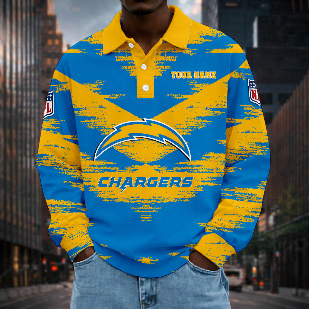 LIMITED EDITION - NEW CUSTOMIZED NFL09 LAC LOS ANGELES CHARGERS MEN LONG SLEEVE POLO
