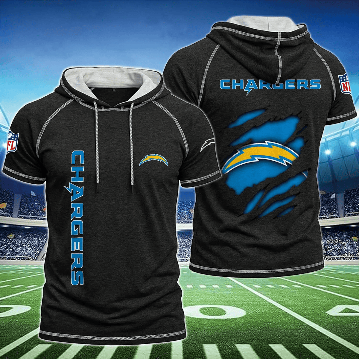[SPECIAL OFFER] NEW CUSTOMIZED NFL09 LAC LOS ANGELES CHARGERS SHORT SLEEVE HOODIE