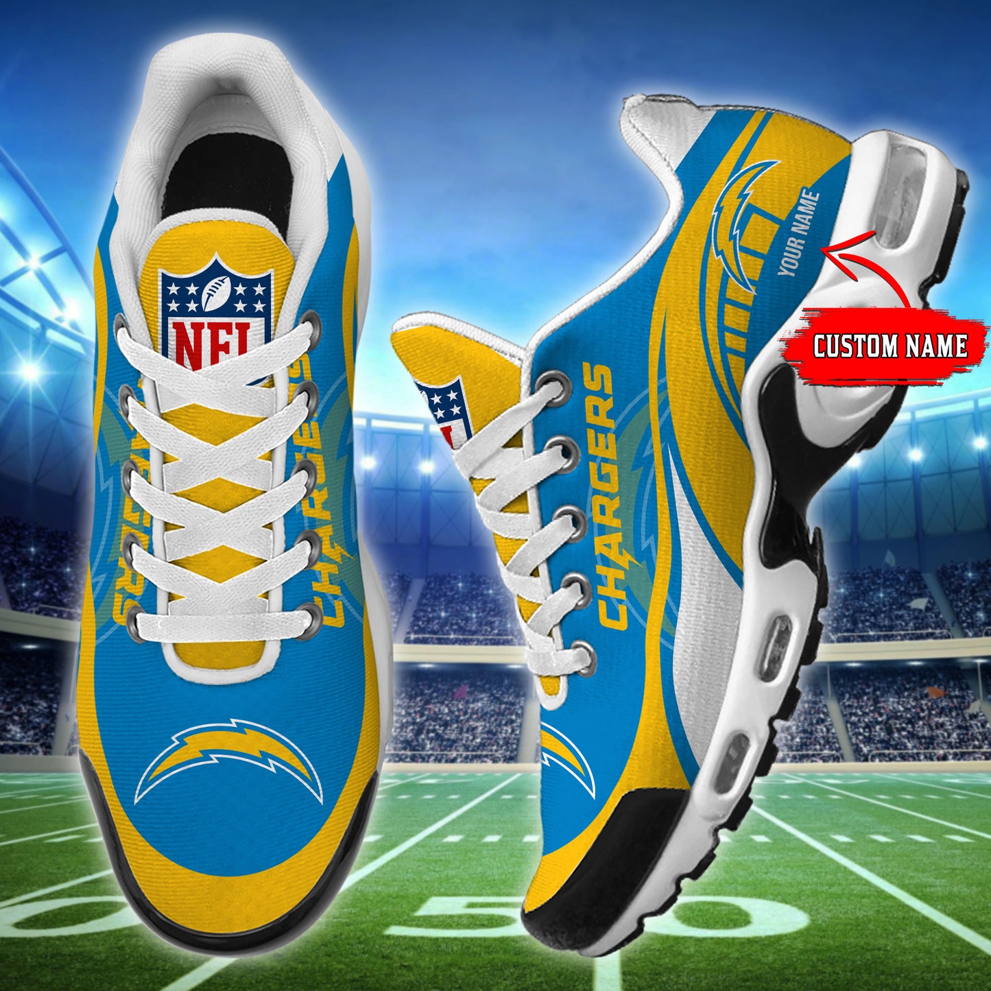 LIMITED EDITION - NEW CUSTOMIZED NFL09 LAC LOS ANGELES CHARGERS AIR MAX PLUS SNEAKERS
