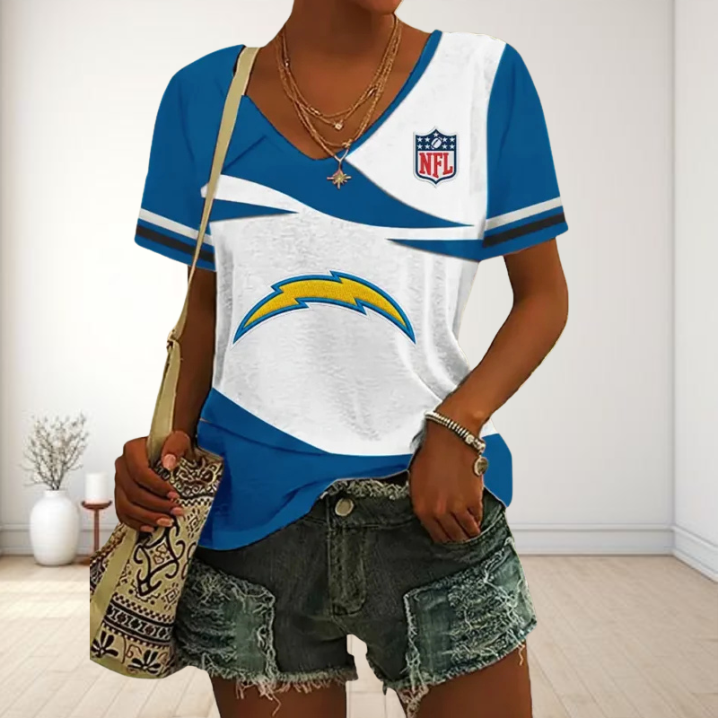 LIMITED EDITION - NEW CUSTOMIZED NFL09 LAC LOS ANGELES CHARGERS V-NECK FEMALE SHIRT