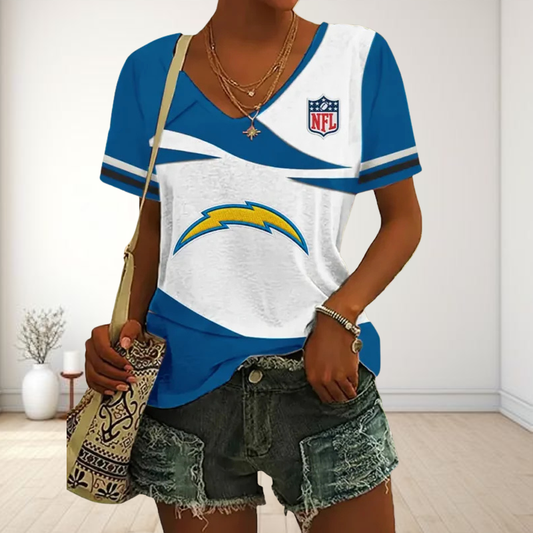 LIMITED EDITION - NEW CUSTOMIZED NFL09 LAC LOS ANGELES CHARGERS V-NECK FEMALE SHIRT