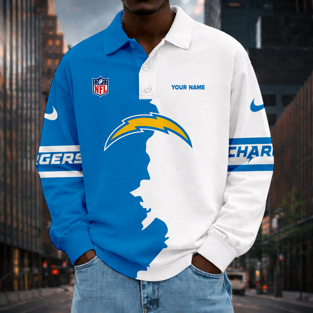 LIMITED EDITION - NEW CUSTOMIZED NFL09 LAC LA CHARGERS MEN LONG SLEEVE POLO