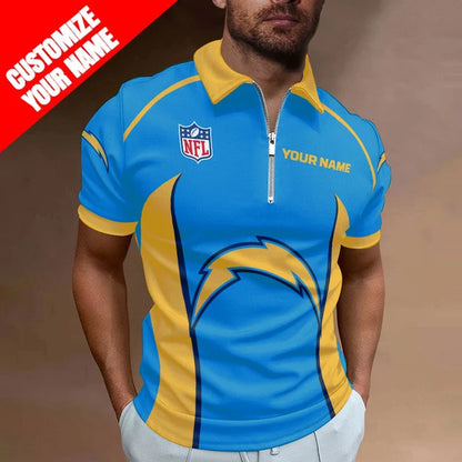 LIMITED EDITION - NEW CUSTOMIZED NFL09 LAC LOS ANGELES CHARGERS ZIP POLO SHIRT