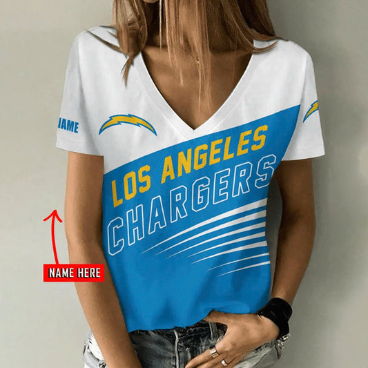[SPECIAL OFFER] NEW CUSTOMIZED NFL09 LAC LOS ANGELES CHARGERS V-NECK FEMALE SHIRT