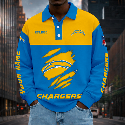 LIMITED EDITION - NEW CUSTOMIZED NFL09 LAC LOS ANGELES CHARGERS MEN LONG SLEEVE POLO
