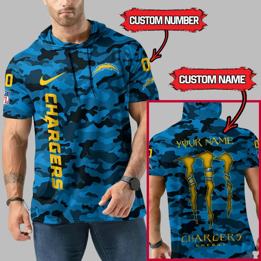 LIMITED EDITION - NEW CUSTOMIZED NFL09 LAC LOS ANGELES CHARGERS SHORT SLEEVE HOODIE