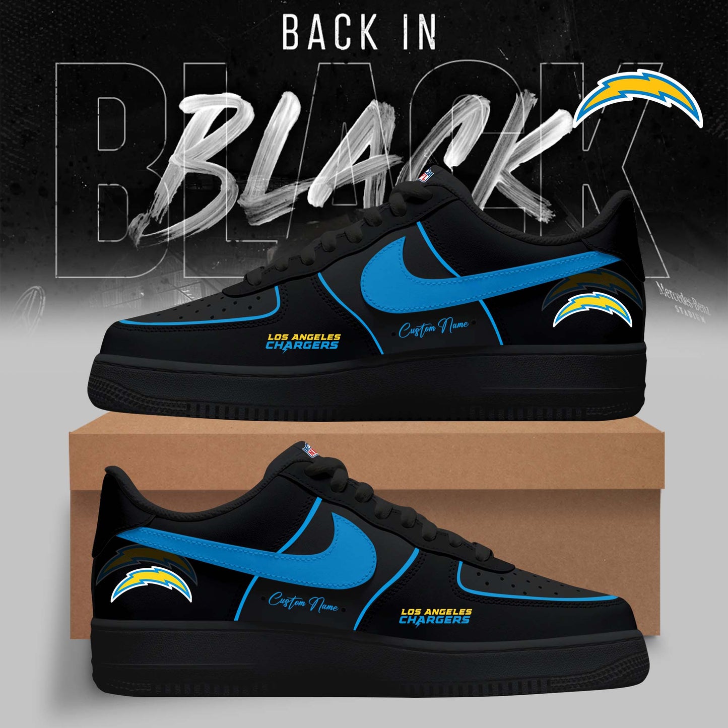 LIMITED EDITION - NEW CUSTOMIZED NFL09 LAC LOS ANGELES CHARGERS AF1 SNEAKERS