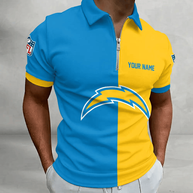 [SPECIAL OFFER] NEW CUSTOMIZED NFL09 LAC LOS ANGELES CHARGERS ZIP POLO SHIRT
