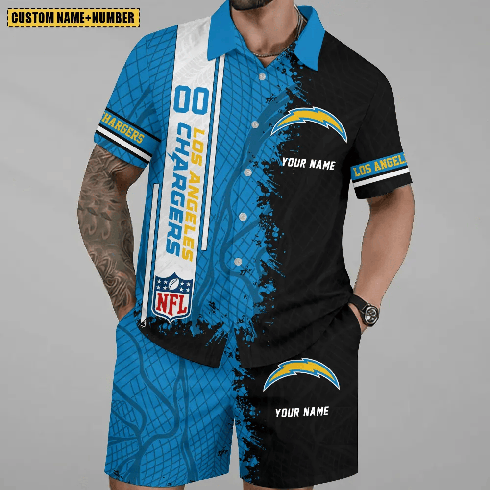 LIMITED RUN - NEW CUSTOMIZED NFL09 LAC LOS ANGELES CHARGERS UNISEX HAWAIIAN SHIRT & SHORTS SET