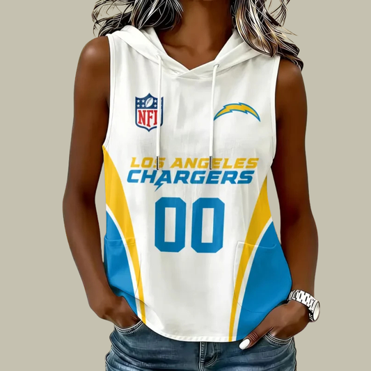 [SPECIAL OFFER] NEW CUSTOMIZED NFL09 LAC LOS ANGELES CHARGERS WOMEN'S SLEEVELESS HOODED POCKET TANK TOP