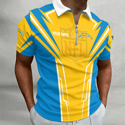 [SPECIAL OFFER] NEW CUSTOMIZED NFL09 LAC LOS ANGELES CHARGERS ZIP POLO SHIRT