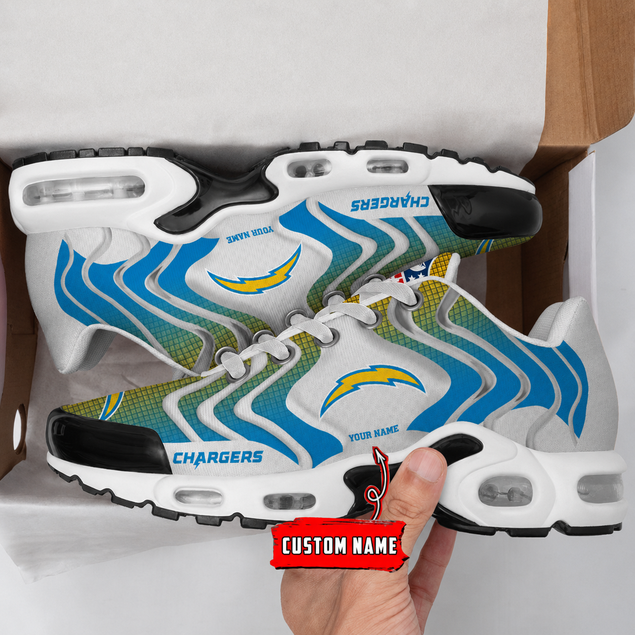 LIMITED EDITION - NEW CUSTOMIZED NFL09 LAC LOS ANGELES CHARGERS AIR MAX PLUS SNEAKERS