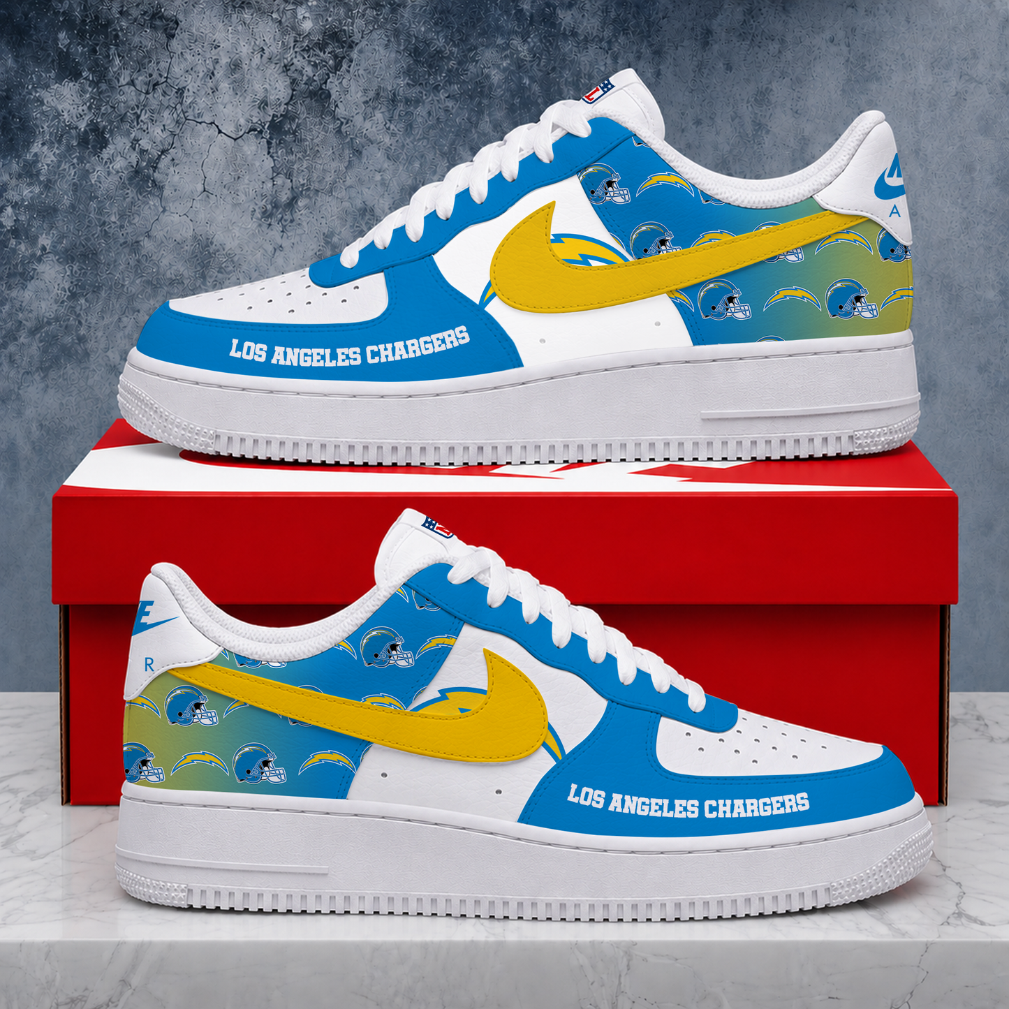 VIRAL EDITION - NEW CUSTOMIZED NFL09 LAC LOS ANGELES CHARGERS AF1 SHOES