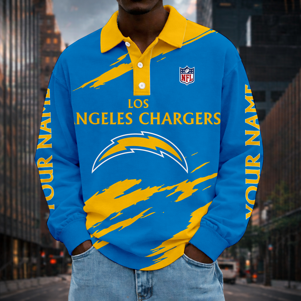 LIMITED EDITION - NEW CUSTOMIZED NFL09 LAC LOS ANGELES CHARGERS MEN LONG SLEEVE POLO
